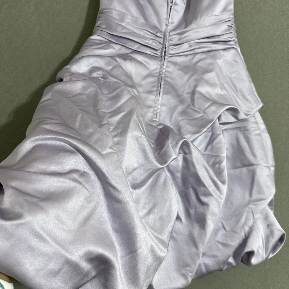 Vtg Dress Mini Strapless Bubble tiered‎ hem satin dress sz 2 Y2K Lavender Formal